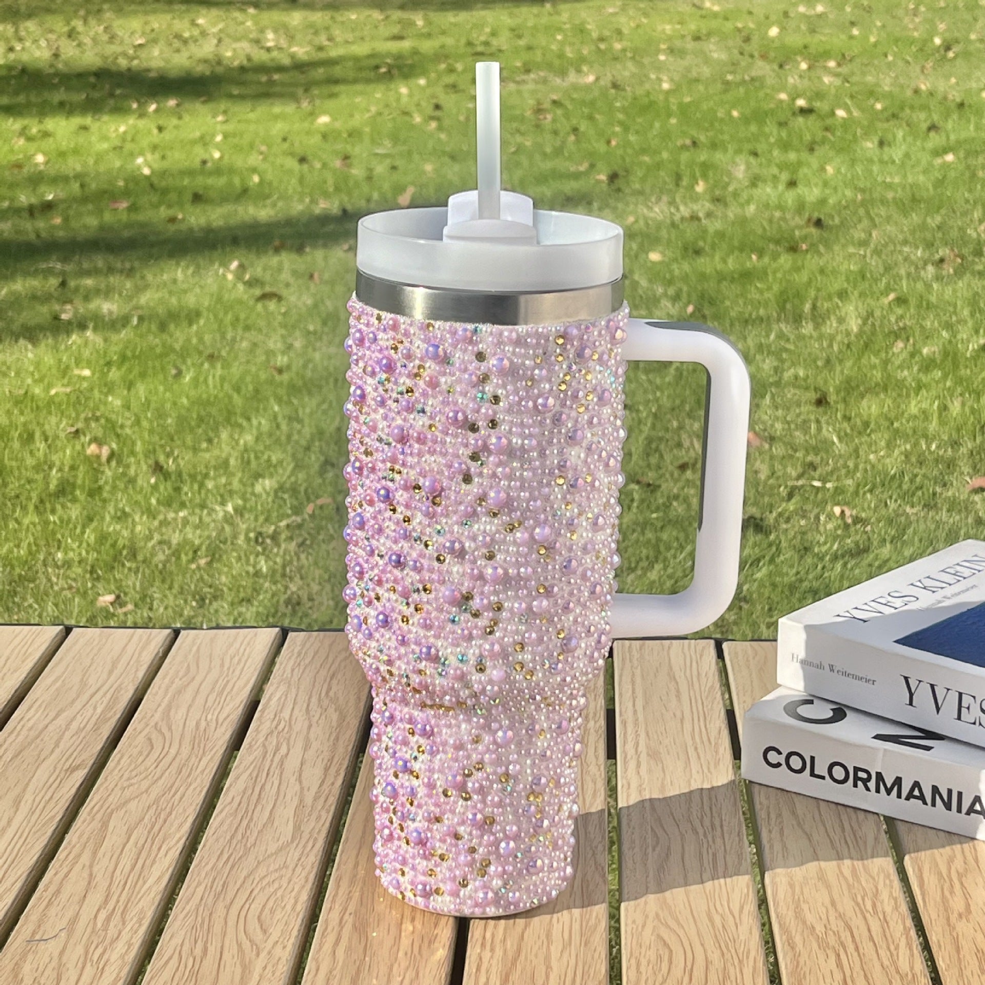 Wholesale diamond 40oz vacuum ice cup with handle portable car cup